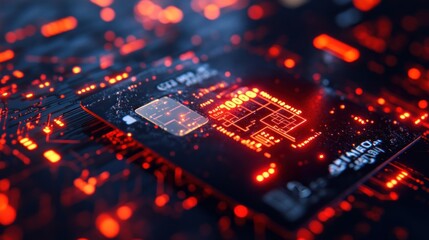 Aufkleber - Illuminated Microchip Circuit Board Glowing Red
