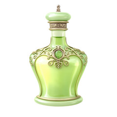 Poster - Green bottle with gold decoration on a white background for product display or artistic composition isolated on transparent background.