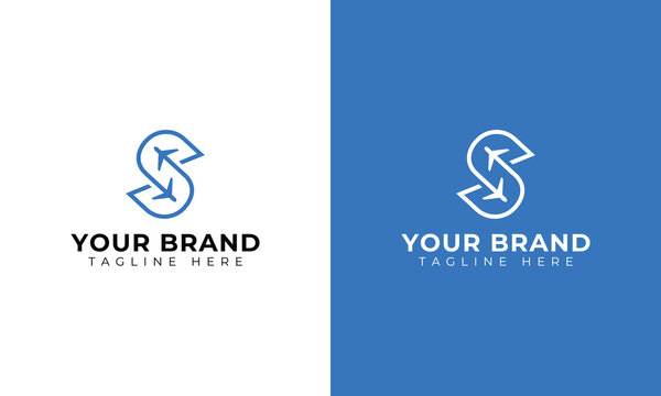 Monogram initial letter s with plane silhouette for aviation company