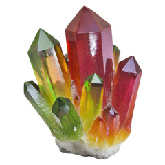 Poster - Colorful crystals arranged in a cluster on a dark black background creating a vibrant display isolated on transparent background.