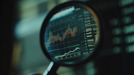 Poster - Magnifying Glass Enlarging Stock Market Data Graph