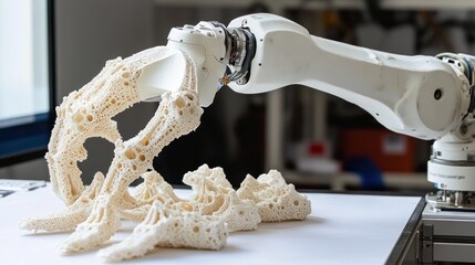 Poster - Robotic Arm Placing Delicate Porous White Structure