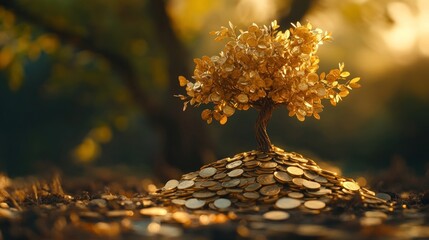 Poster - Golden Coin Tree Growing From A Pile Of Coins