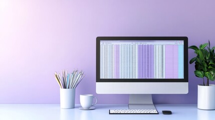 Poster - Modern Workspace Featuring Computer Spreadsheet Data Analysis