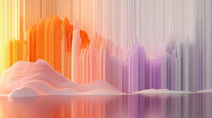 Poster - Abstract Pastel Landscape with Vertical Lines and Soft Hills