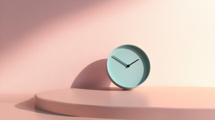 Poster - Pale Blue Clock on Pink Platform Background