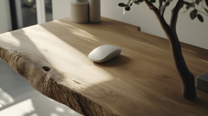 Aufkleber - White computer mouse on a wooden surface