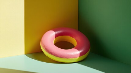 Poster - Pink and yellow donut shaped object in corner