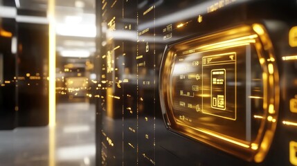 Aufkleber - Futuristic Interface Panel Displays Golden Digital Information