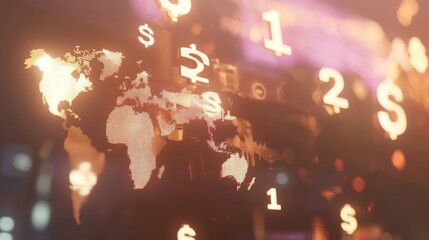 Poster - Global Financial Market Illuminated World Map