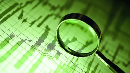 Poster - Magnifying Glass Analyzing Green Financial Charts
