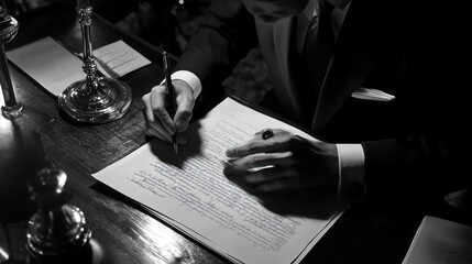Poster - Man in Suit Signing an Important Document