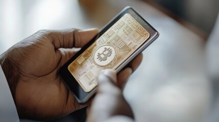 Poster - Person Viewing Bitcoin Cryptocurrency On Smartphone