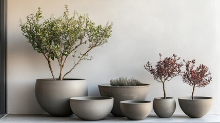 Wall Mural - A clean arrangement of modern plant pots styled for home staging services. picture