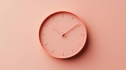 Poster - A coral colored analog clock on a wall