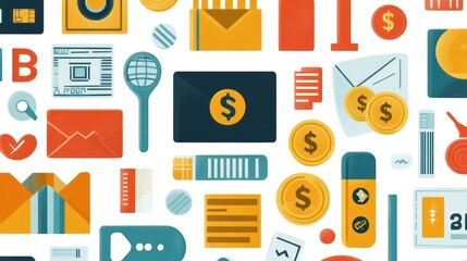 Poster - Abstract Colorful Icons Representing Online Finance and Business