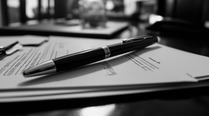 Poster - Elegant Pen Rests on Important Legal Documents