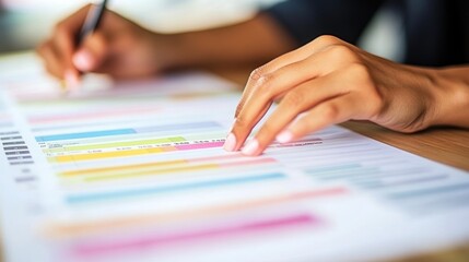 Poster - Hands reviewing colorful data charts and graphs