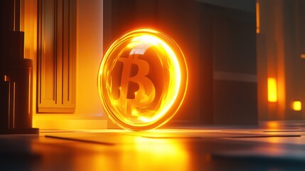 Poster - Glowing Bitcoin Orb in Modern Architectural Setting