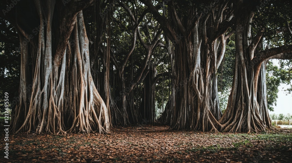 Majestic Banyan Tree Roots Form A Natural Forest Pathway Stock ...