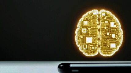 Poster - A glowing, digital brain made of circuitry appears above a smartphone, symbolizing the intersection of technology and intelligence.