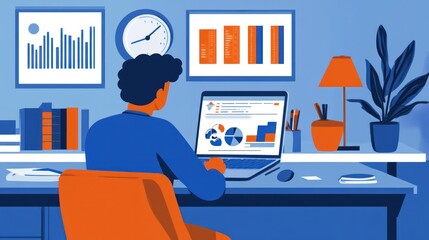 Poster - Person Working From Home Analyzing Data Charts