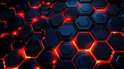 Wall Mural - Abstract Hexagon Grid: Dark Red Glowing Pattern Background