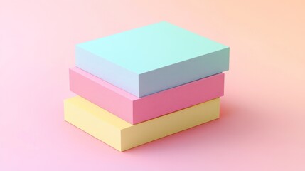 Poster - Pastel Colored Cubes Stacked on Pink Background