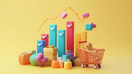 Poster - Colorful Shopping Cart Sales Chart Growth Success
