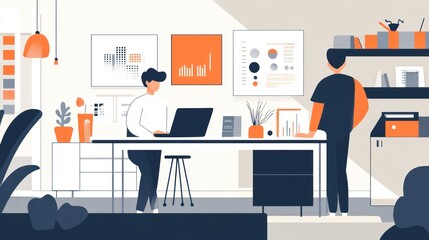 Poster - Two Colleagues Working Together In A Modern Office Space