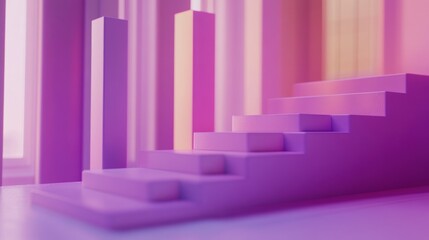 Poster - Abstract Purple Geometric Shapes Staircase Design
