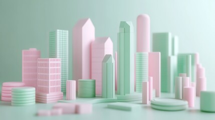 Poster - Pastel Cityscape Minimalist Architectural Model Scene