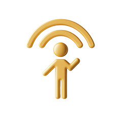 Aufkleber - A 3D rendered image of a golden human figure under a golden wifi symbol, representing connection and communication.