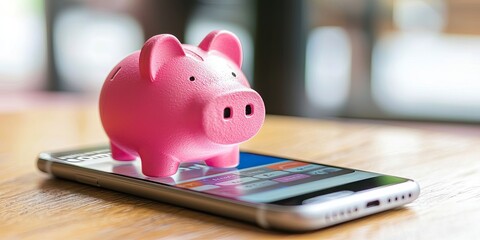 Fototapete - Mobile phone showing a successful online banking transaction, offering a modern, convenient service.