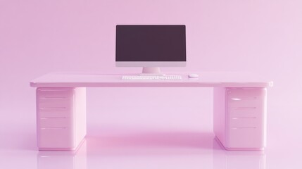 Aufkleber - Pink Desk Computer Setup Minimalist Workspace Design