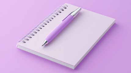 Poster - Lavender Spiral Notebook with Matching Pen Resting Atop