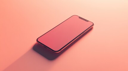 Poster - Modern Smartphone on Coral Background Displaying Blank Screen