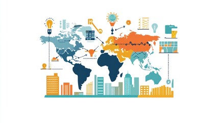 Aufkleber - Global Business Network Illustrating International Trade and Growth