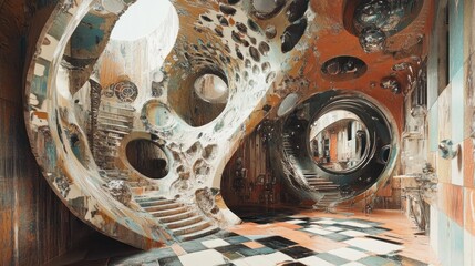 Poster - Abstract Surreal Interior Architectural Design With Stairs