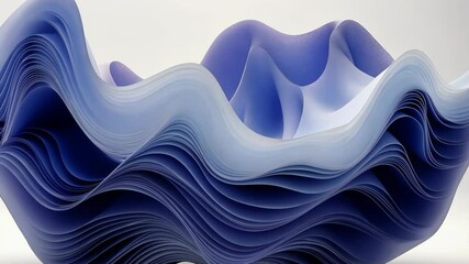 Poster - Artistic blue wave sculpture showcasing intricate layers and smooth curves in a modern design