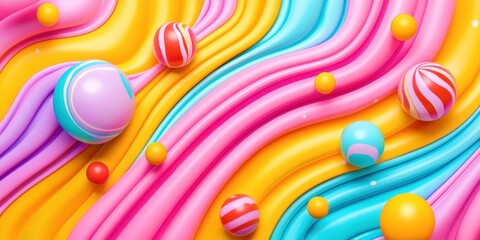 Poster - Colorful swirl of balls with a pink and yellow stripe