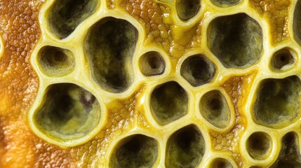 Poster - Closeup view of a honeycomb structure with golden hues