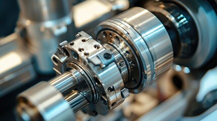 Fototapete - a robotic joint under precision engineering, focusing on intricate mechanics and control systems.