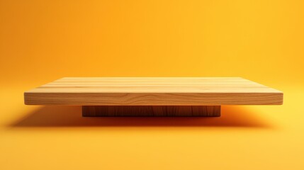 Poster - minimalist wooden table on bright yellow background for display