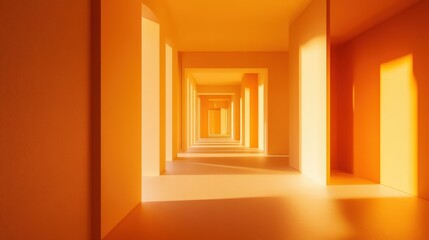 Poster - warm orange hallway with soft light and geometric architecture
