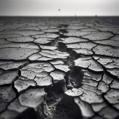 Poster - Cracked and broken ground with a small stream of water
