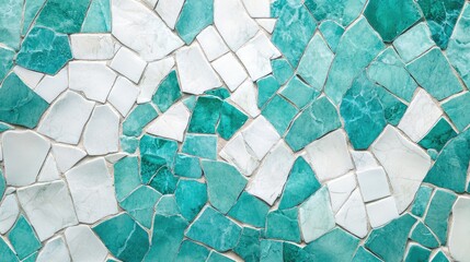 Aufkleber - Turquoise and White Abstract Mosaic Tile Pattern for Elegant Wallpaper and Interior Design Background Texture