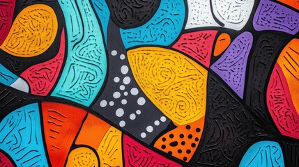 Poster - Intricate vibrant abstract artwork showcasing colorful patterns and textured linework for creative design projects.