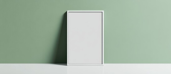 Poster - Minimalist vertical photo frame mockup on white table with green wall perfect for showcasing art or text decoration ideas
