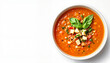 © Dmitrii Suslov - Delicious tomato basil soup with garnish on minimalist background, comfort food